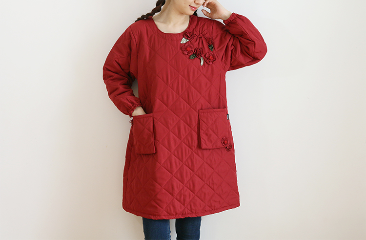 Daily Order Autumn and Winter Thick Warm Quilted Quilted Overclothes Bib Kitchen Baking Floral Painting Long Sleeve Apron