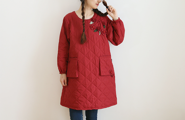 Daily Order Autumn and Winter Thick Warm Quilted Quilted Overclothes Bib Kitchen Baking Floral Painting Long Sleeve Apron