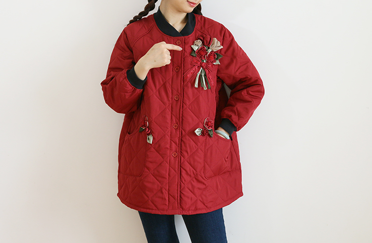 Daily Order Autumn and Winter Thick Warm Quilted Quilted Overclothes Bib Kitchen Baking Floral Painting Long Sleeve Apron