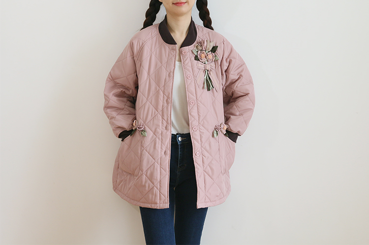 Daily Order Autumn and Winter Thick Warm Quilted Quilted Overclothes Bib Kitchen Baking Floral Painting Long Sleeve Apron