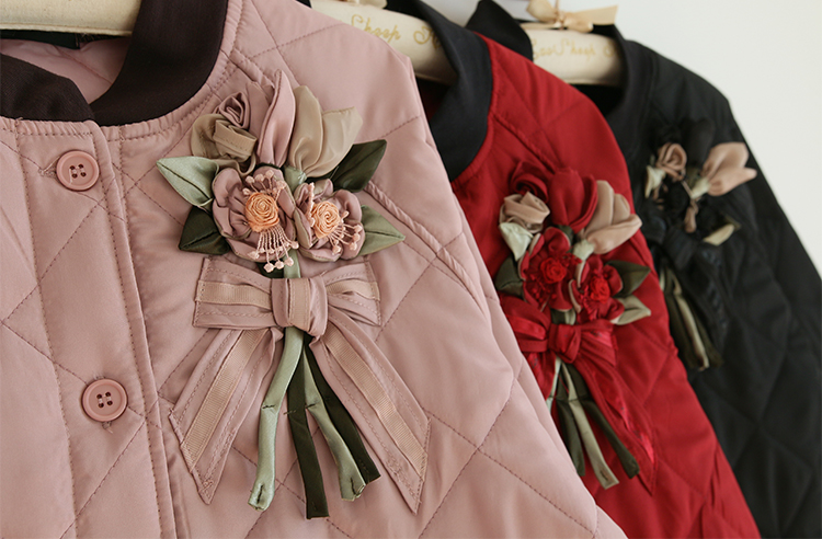 Daily Order Autumn and Winter Thick Warm Quilted Quilted Overclothes Bib Kitchen Baking Floral Painting Long Sleeve Apron