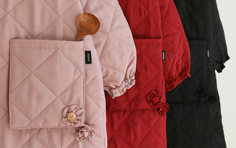Daily Order Autumn and Winter Thick Warm Quilted Quilted Overclothes Bib Kitchen Baking Floral Painting Long Sleeve Apron