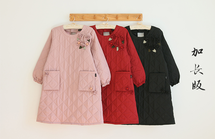 Daily Order Autumn and Winter Thick Warm Quilted Quilted Overclothes Bib Kitchen Baking Floral Painting Long Sleeve Apron