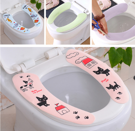 Cartoon Toilet Seat Cover Pad Adhesive Universal Happy Day Warm Thickened Static Toilet Seat Cushion Closestool Cushion