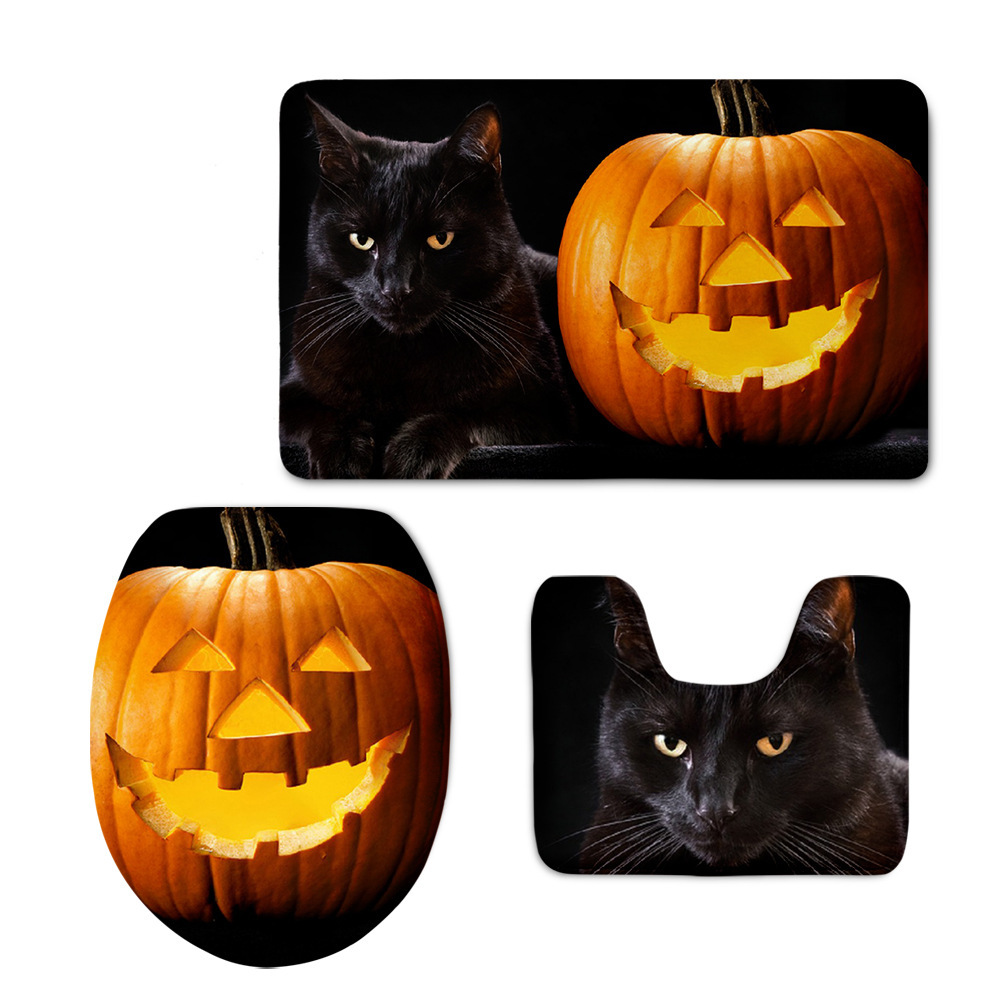 Halloween Pumpkin Head Toilet Mat Three-Piece Set Slide Spider Web Toilet Seat Cushion Cross-Border Halloween Pumpkin Head Toilet Mat Three-Piece Set Slide Spider Web Toilet Seat Cushion Cross-Border