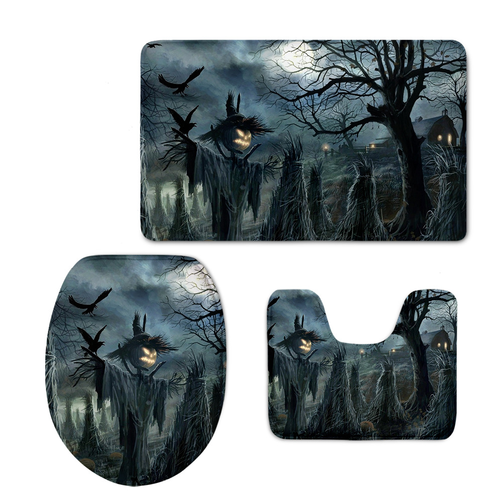 Halloween Pumpkin Head Toilet Mat Three-Piece Set Slide Spider Web Toilet Seat Cushion Cross-Border Halloween Pumpkin Head Toilet Mat Three-Piece Set Slide Spider Web Toilet Seat Cushion Cross-Border