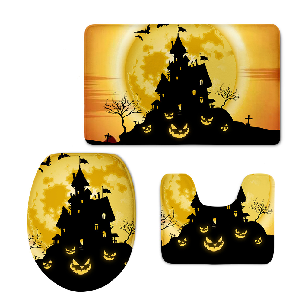 Halloween Pumpkin Head Toilet Mat Three-Piece Set Slide Spider Web Toilet Seat Cushion Cross-Border Halloween Pumpkin Head Toilet Mat Three-Piece Set Slide Spider Web Toilet Seat Cushion Cross-Border