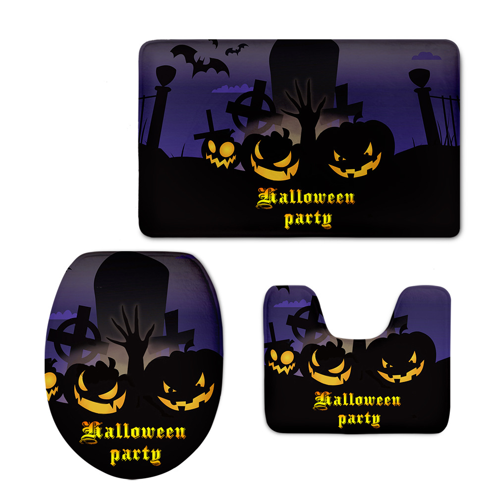 Halloween Pumpkin Head Toilet Mat Three-Piece Set Slide Spider Web Toilet Seat Cushion Cross-Border Halloween Pumpkin Head Toilet Mat Three-Piece Set Slide Spider Web Toilet Seat Cushion Cross-Border