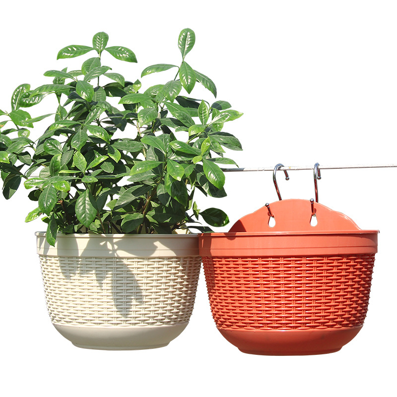 Rattanlike SemiCircular Wall Hanging Lazy Basin Plastic Resin Balcony Hanging Wall Hanging Green Dill Flowerpot P575