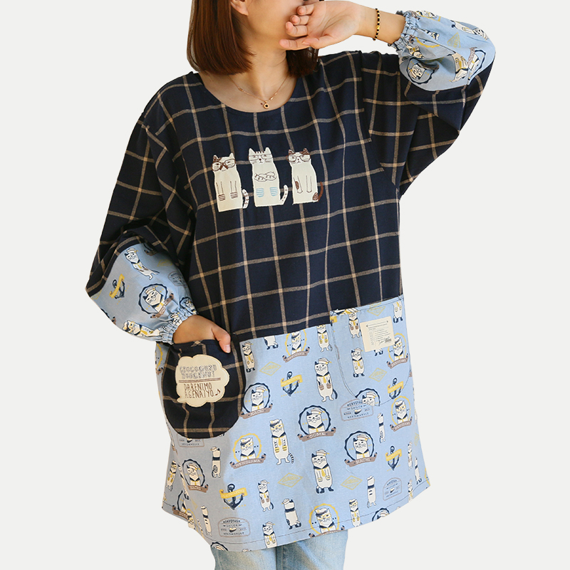 Daily Order Cartoon Kitchen Work Sleeved Apron Long Sleeve Cotton Korean Style Cute Overclothes Bib Long Sleeve Apron