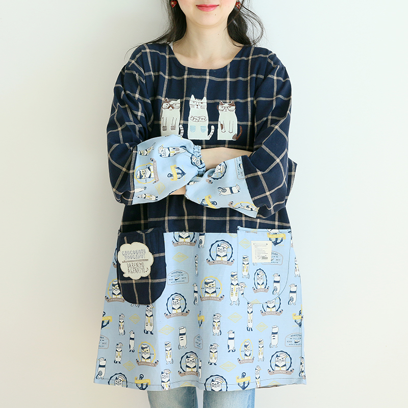 Daily Order Cartoon Kitchen Work Sleeved Apron Long Sleeve Cotton Korean Style Cute Overclothes Bib Long Sleeve Apron