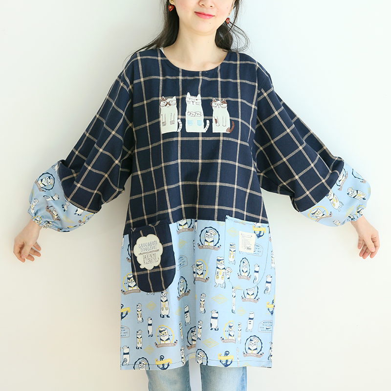 Daily Order Cartoon Kitchen Work Sleeved Apron Long Sleeve Cotton Korean Style Cute Overclothes Bib Long Sleeve Apron
