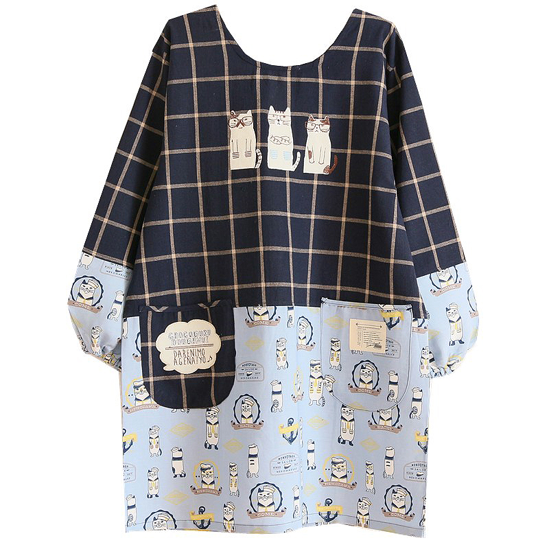 Daily Order Cartoon Kitchen Work Sleeved Apron Long Sleeve Cotton Korean Style Cute Overclothes Bib Long Sleeve Apron