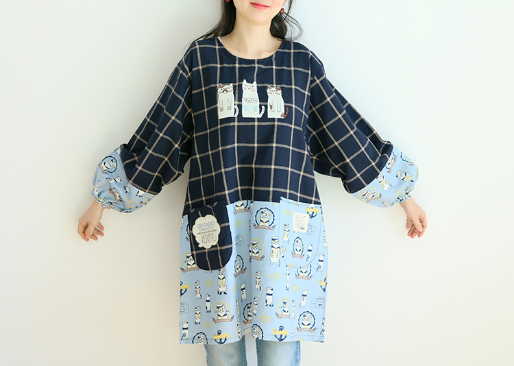 Daily Order Cartoon Kitchen Work Sleeved Apron Long Sleeve Cotton Korean Style Cute Overclothes Bib Long Sleeve Apron