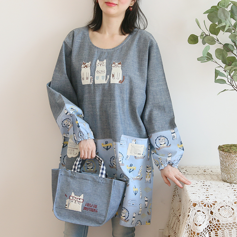 Daily Order Cartoon Kitchen Work Sleeved Apron Long Sleeve Cotton Korean Style Cute Overclothes Bib Long Sleeve Apron