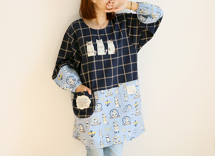 Daily Order Cartoon Kitchen Work Sleeved Apron Long Sleeve Cotton Korean Style Cute Overclothes Bib Long Sleeve Apron