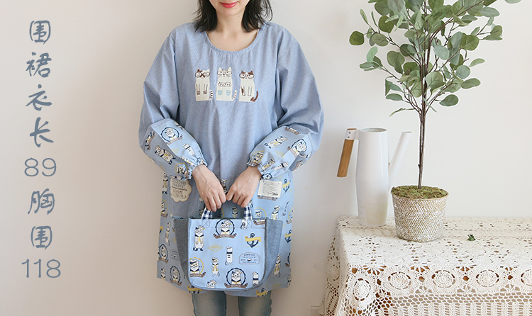 Daily Order Cartoon Kitchen Work Sleeved Apron Long Sleeve Cotton Korean Style Cute Overclothes Bib Long Sleeve Apron