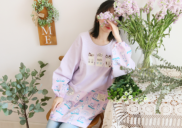 Daily Order Cartoon Kitchen Work Sleeved Apron Long Sleeve Cotton Korean Style Cute Overclothes Bib Long Sleeve Apron