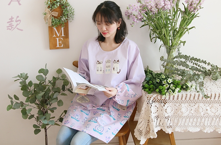 Daily Order Cartoon Kitchen Work Sleeved Apron Long Sleeve Cotton Korean Style Cute Overclothes Bib Long Sleeve Apron