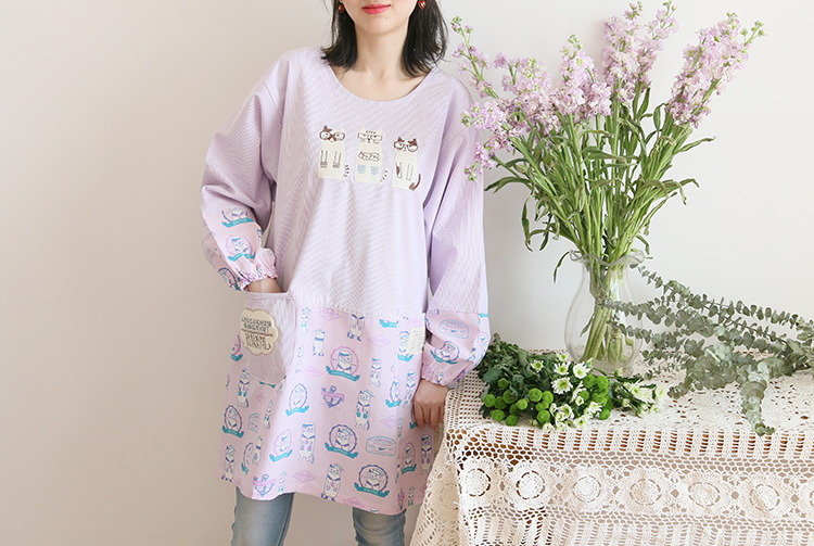 Daily Order Cartoon Kitchen Work Sleeved Apron Long Sleeve Cotton Korean Style Cute Overclothes Bib Long Sleeve Apron