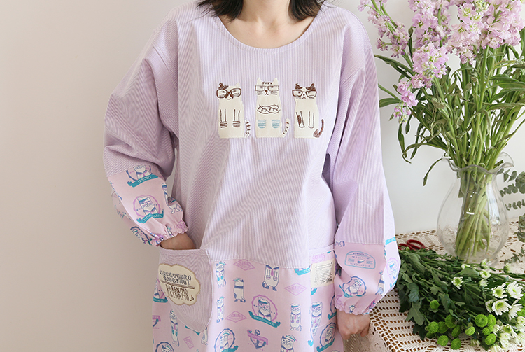 Daily Order Cartoon Kitchen Work Sleeved Apron Long Sleeve Cotton Korean Style Cute Overclothes Bib Long Sleeve Apron