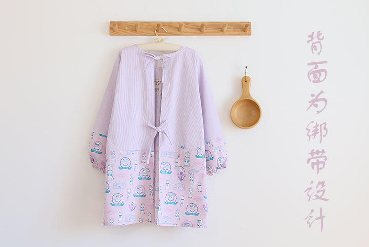 Daily Order Cartoon Kitchen Work Sleeved Apron Long Sleeve Cotton Korean Style Cute Overclothes Bib Long Sleeve Apron