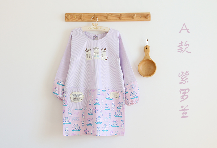 Daily Order Cartoon Kitchen Work Sleeved Apron Long Sleeve Cotton Korean Style Cute Overclothes Bib Long Sleeve Apron