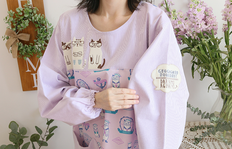 Daily Order Cartoon Kitchen Work Sleeved Apron Long Sleeve Cotton Korean Style Cute Overclothes Bib Long Sleeve Apron