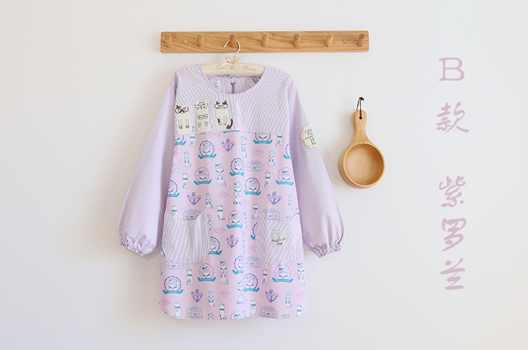 Daily Order Cartoon Kitchen Work Sleeved Apron Long Sleeve Cotton Korean Style Cute Overclothes Bib Long Sleeve Apron