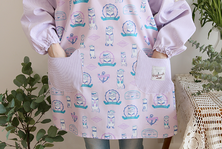 Daily Order Cartoon Kitchen Work Sleeved Apron Long Sleeve Cotton Korean Style Cute Overclothes Bib Long Sleeve Apron