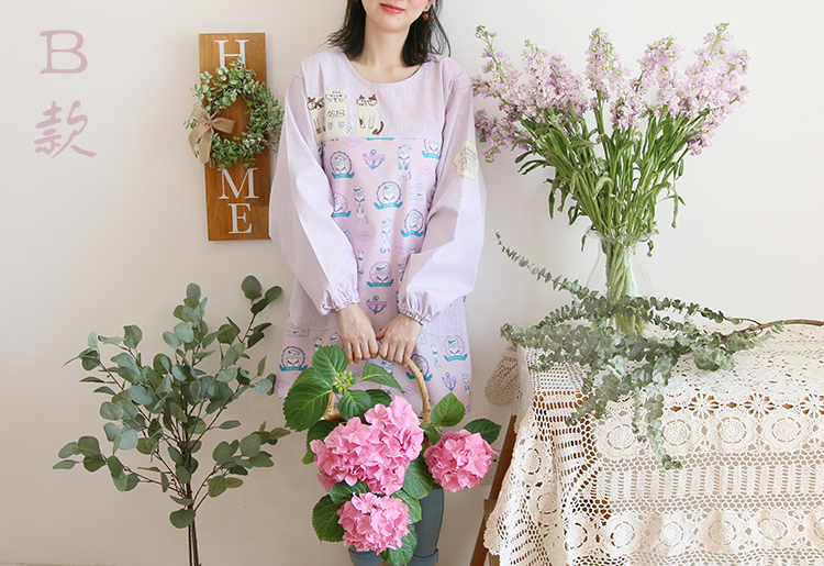 Daily Order Cartoon Kitchen Work Sleeved Apron Long Sleeve Cotton Korean Style Cute Overclothes Bib Long Sleeve Apron