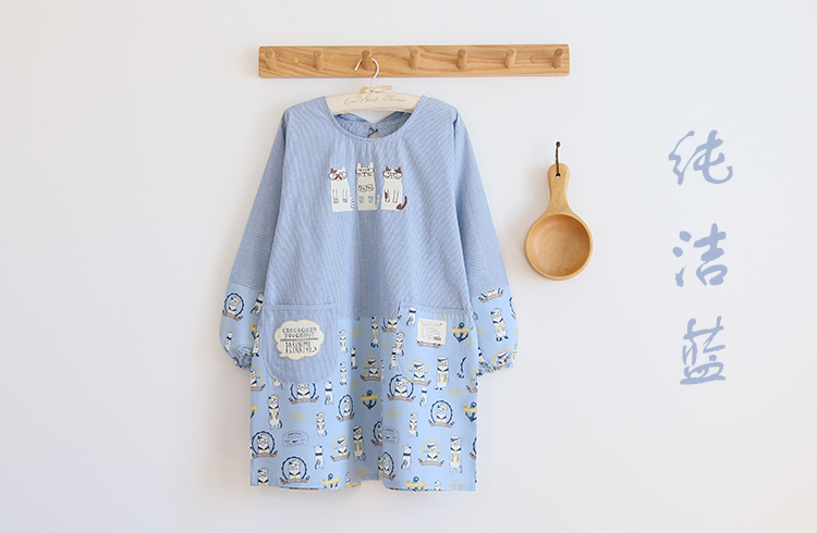 Daily Order Cartoon Kitchen Work Sleeved Apron Long Sleeve Cotton Korean Style Cute Overclothes Bib Long Sleeve Apron