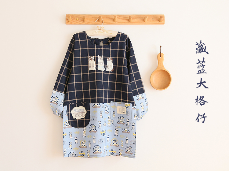 Daily Order Cartoon Kitchen Work Sleeved Apron Long Sleeve Cotton Korean Style Cute Overclothes Bib Long Sleeve Apron
