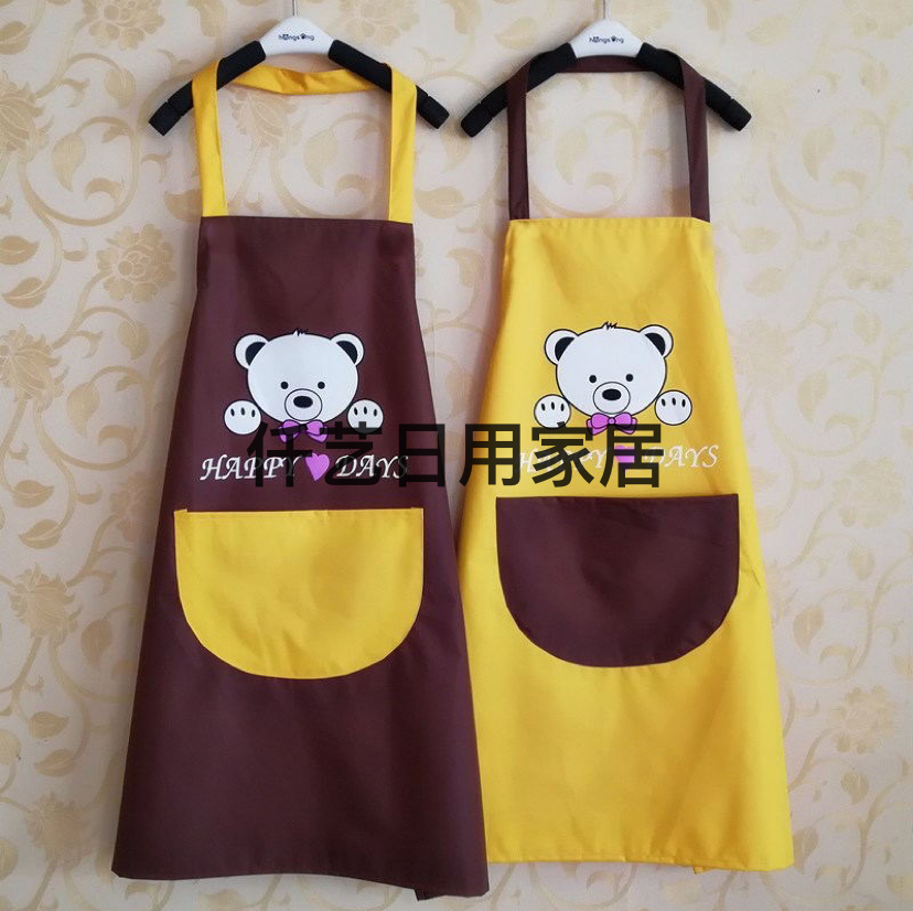 Factory Wholesale Spot Neck-Hanging Apron Waterproof Anti-Fouling Labor Protection Kitchen Apron Printing Bear