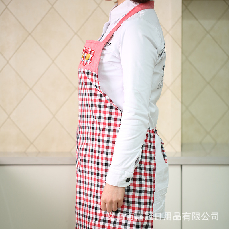 Ms. Han's lady without sleeve plaid print modern princess's apron lady's non-woven household apron custom logo.