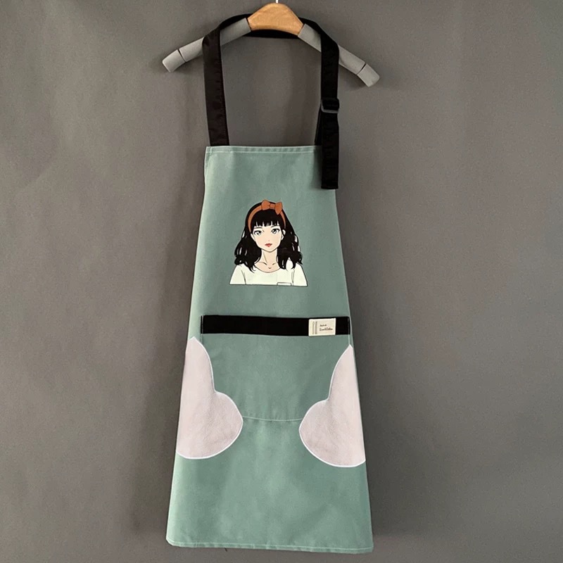 Can wipe hand apron female waterproof oil proof household kitchen lovely Japanese cooking apron work custom LOGO?