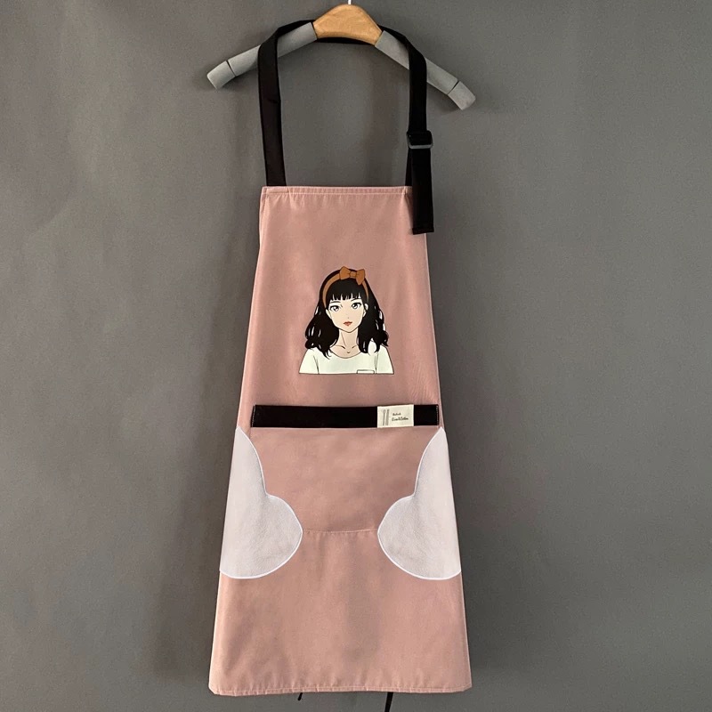 Can wipe hand apron female waterproof oil proof household kitchen lovely Japanese cooking apron work custom LOGO?