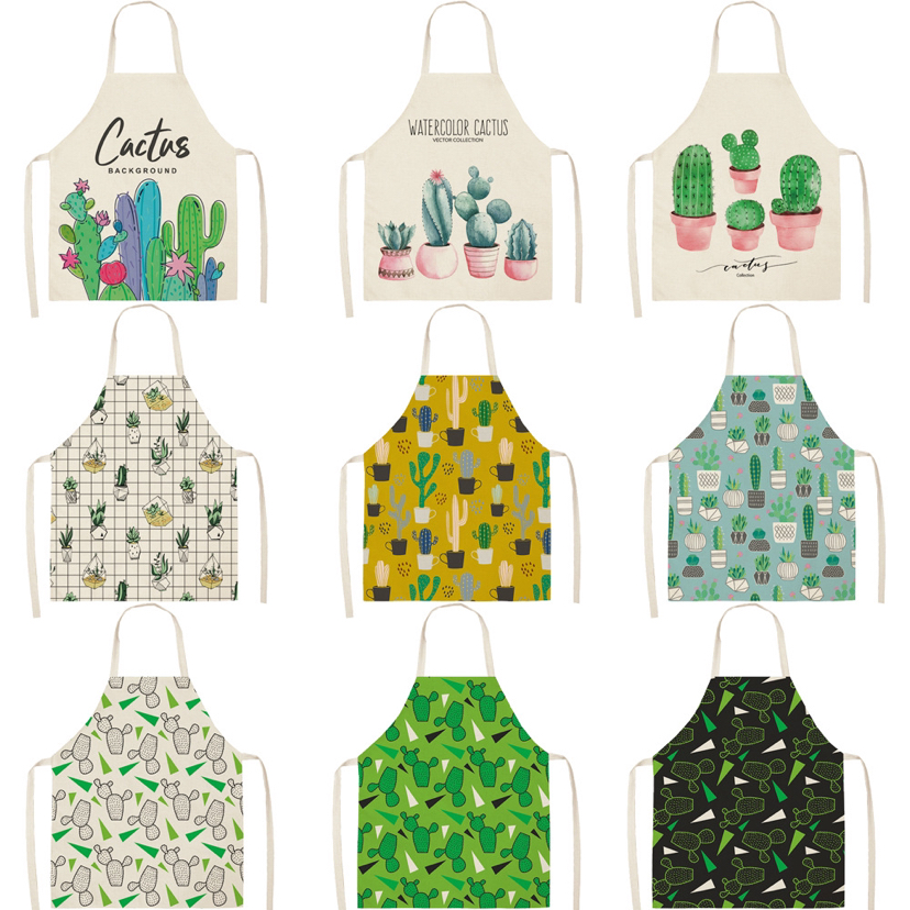 New Cross-Border Tropical Green Plant Flower Linen Printed Apron Size Can Be Customized