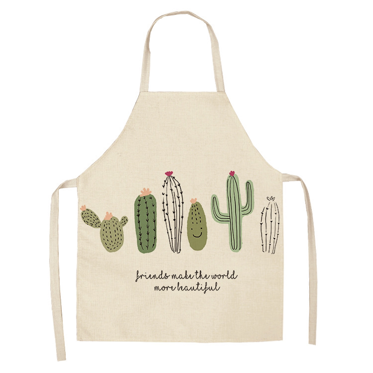 New Cross-Border Tropical Green Plant Flower Linen Printed Apron Size Can Be Customized
