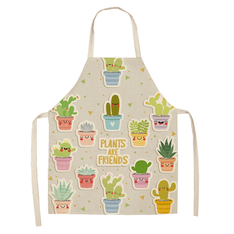 New Cross-Border Tropical Green Plant Flower Linen Printed Apron Size Can Be Customized