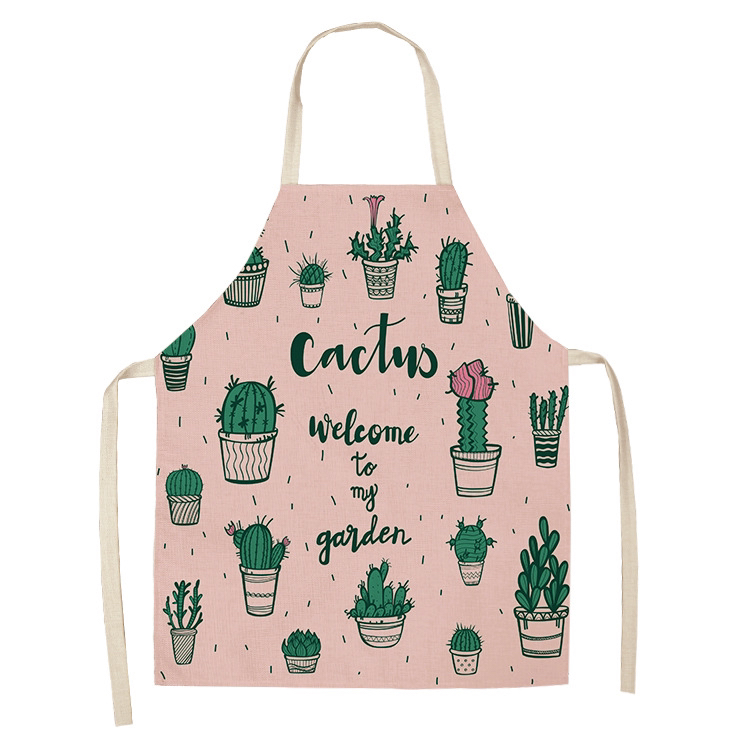 New Cross-Border Tropical Green Plant Flower Linen Printed Apron Size Can Be Customized