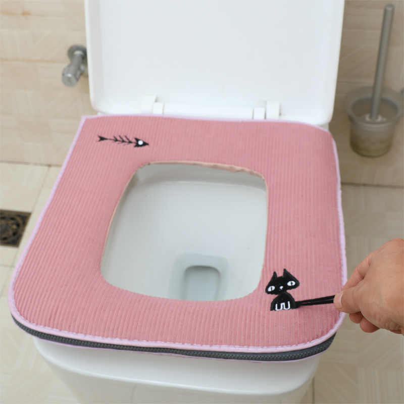 Square Toilet Mat Toilet Seat Square Toilet Cushion Zipper Waterproof Universal Velcro Fastener Rectangular Toilet Seat Cover Summer