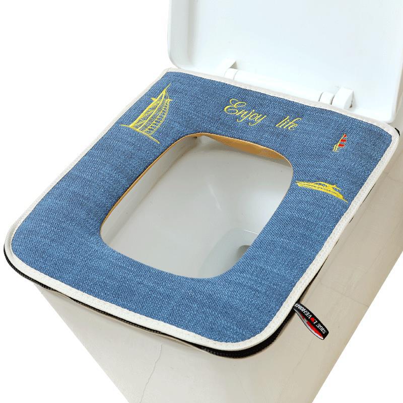 Square Toilet Mat Toilet Seat Square Toilet Cushion Zipper Waterproof Universal Velcro Fastener Rectangular Toilet Seat Cover Summer