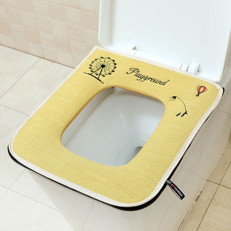 Square Toilet Mat Toilet Seat Square Toilet Cushion Zipper Waterproof Universal Velcro Fastener Rectangular Toilet Seat Cover Summer