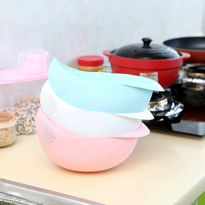 Kitchen Rice Washing Machine Solid Color Drain Rice Washing Filter Dense Hole Plastic Rice Rinsing Basin Washing Vegetable Basket Fruit and Vegetable Basket Household Supplies