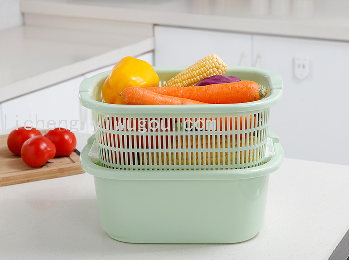 Plastic Double-Layer Vegetable Washing Basket Drain Basket Vegetable Washing Basket Kitchen Multi-Functional Washing Vegetables Basin Fruit Basket