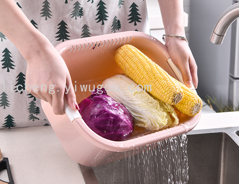 Plastic Double-Layer Vegetable Washing Basket Drain Basket Vegetable Washing Basket Kitchen Multi-Functional Washing Vegetables Basin Fruit Basket