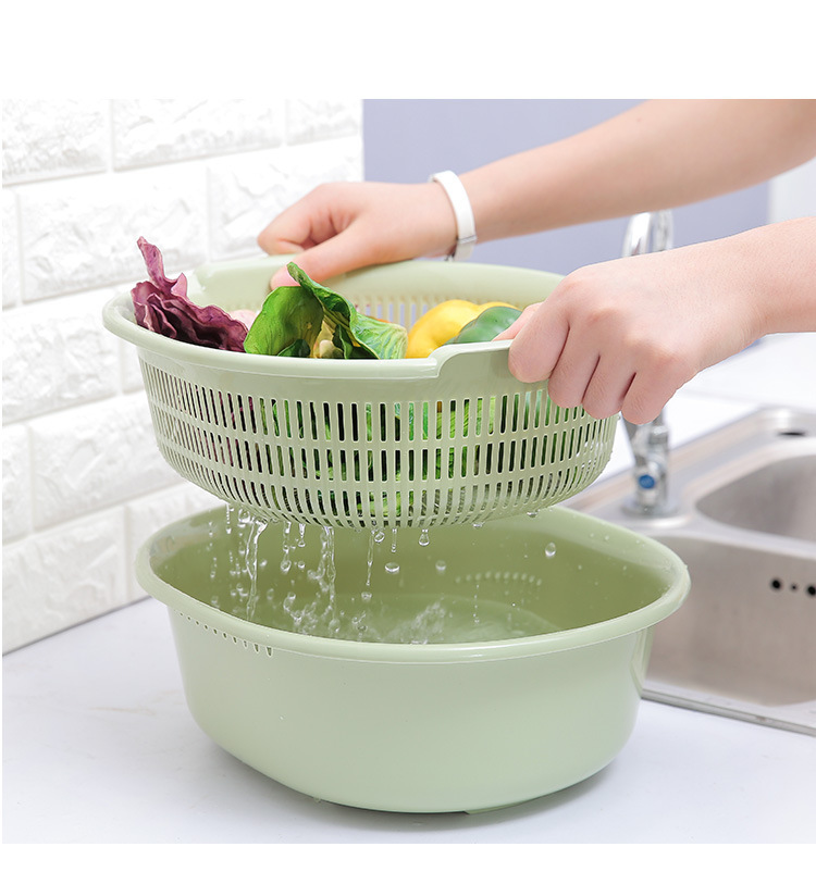 Plastic Double-Layer Vegetable Washing Basket Drain Basket Vegetable Washing Basket Kitchen Multi-Functional Washing Vegetables Basin Fruit Basket Plastic Double-Layer Vegetable Washing Basket Drain Basket Vegetable Washing Basket Kitchen Multi-Functional Washing Vegetables Basin Fruit Basket