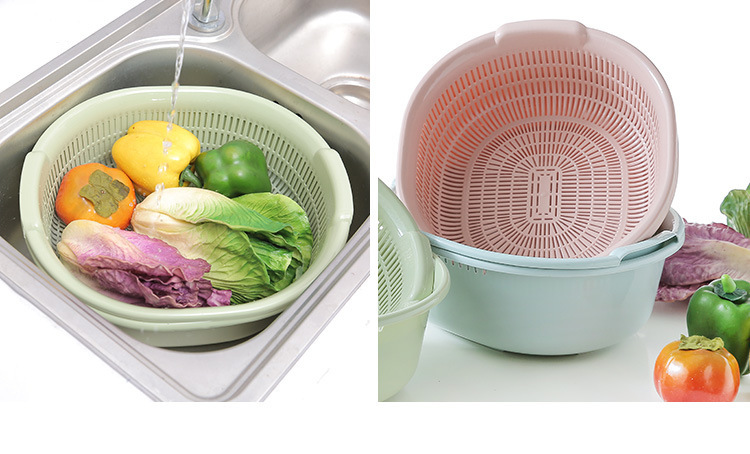 Plastic Double-Layer Vegetable Washing Basket Drain Basket Vegetable Washing Basket Kitchen Multi-Functional Washing Vegetables Basin Fruit Basket Plastic Double-Layer Vegetable Washing Basket Drain Basket Vegetable Washing Basket Kitchen Multi-Functional Washing Vegetables Basin Fruit Basket