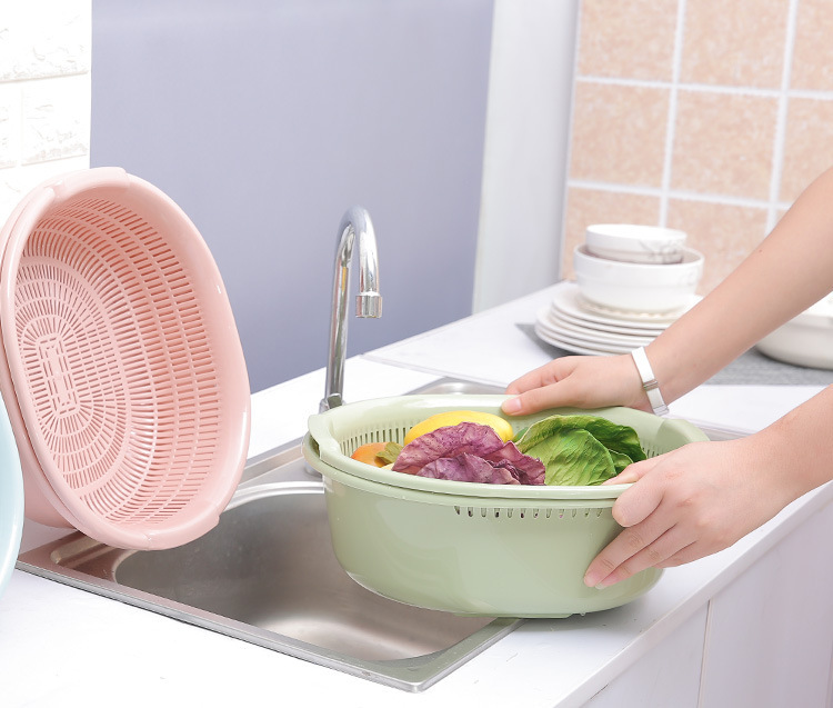 Plastic Double-Layer Vegetable Washing Basket Drain Basket Vegetable Washing Basket Kitchen Multi-Functional Washing Vegetables Basin Fruit Basket Plastic Double-Layer Vegetable Washing Basket Drain Basket Vegetable Washing Basket Kitchen Multi-Functional Washing Vegetables Basin Fruit Basket